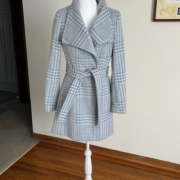Petite Calvin Klein Baby Blue Houndstooth  Coat - Picture 1 of 7